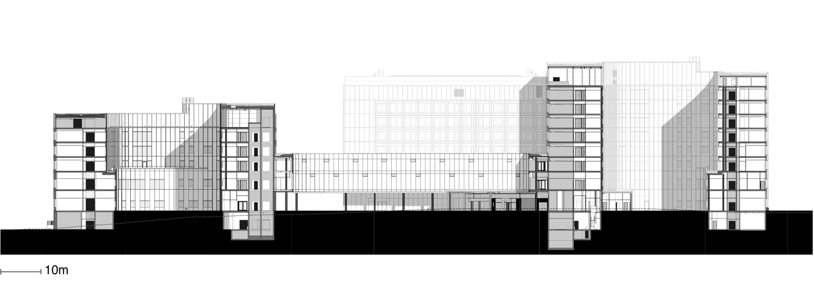 Snitt gjennom Nye Stavanger Universitetssykehus. Arkitekt tegning.