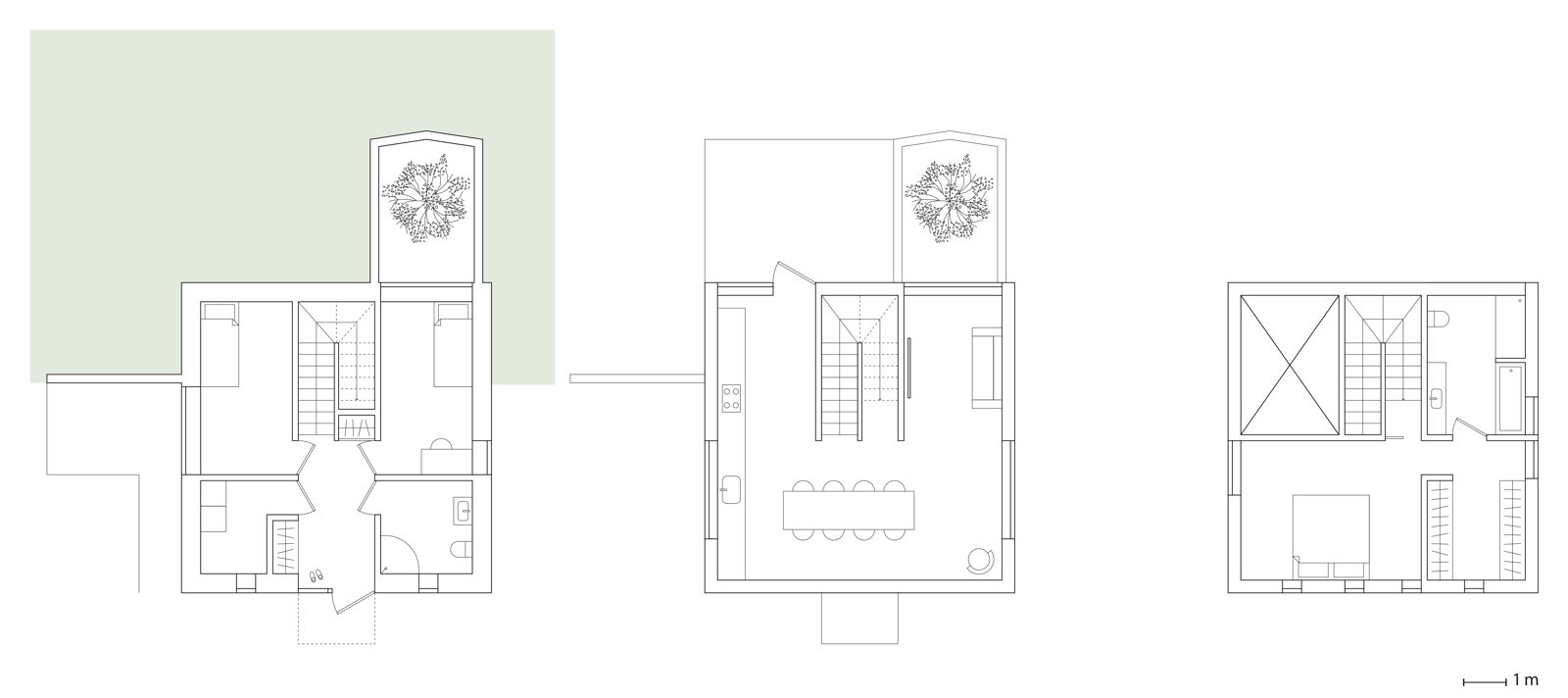 3 planer av et bolighus. Arkitekt tegning.
