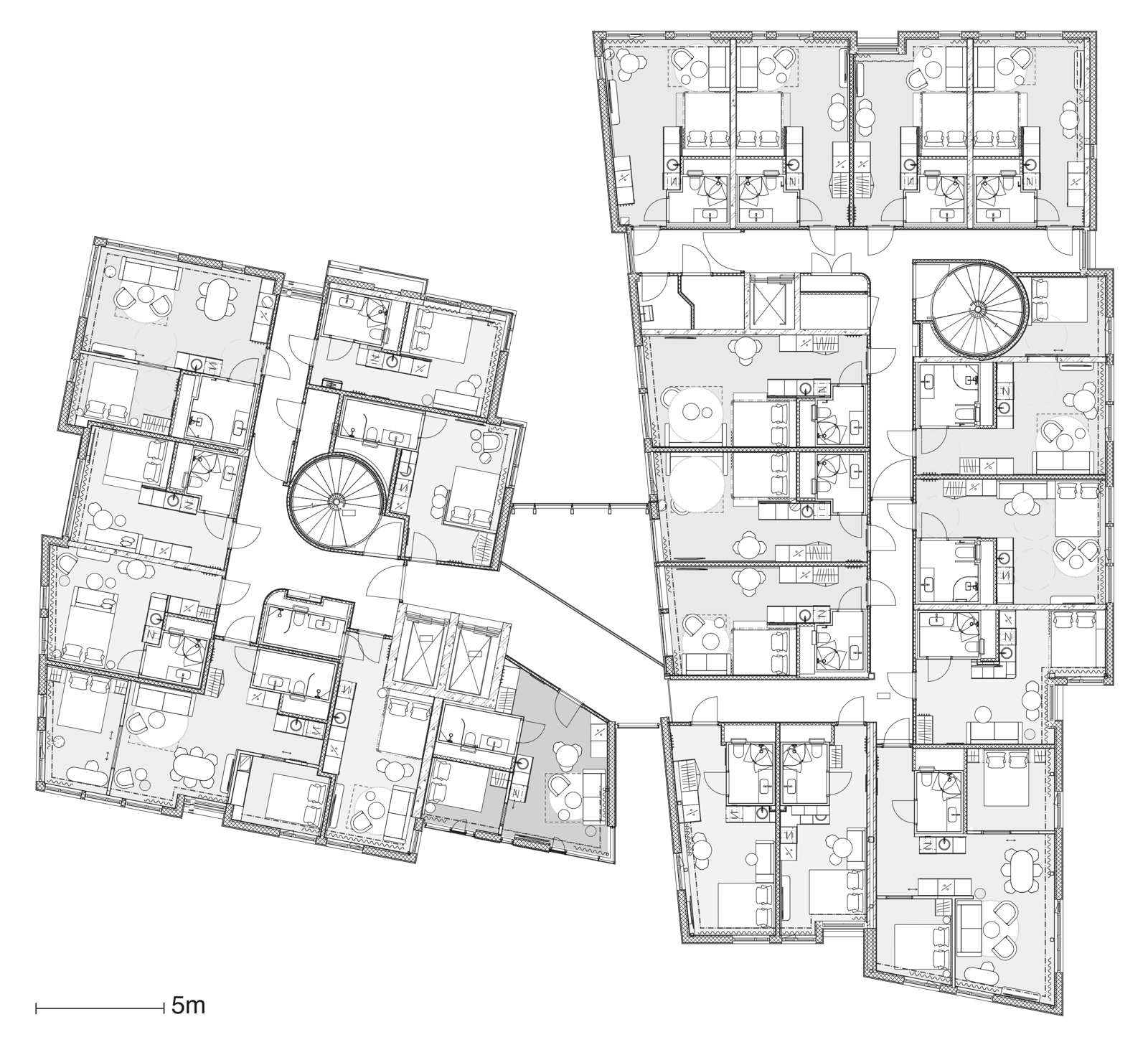 Møbleringsplan over leilighetshotell, arkitekt tegning.
