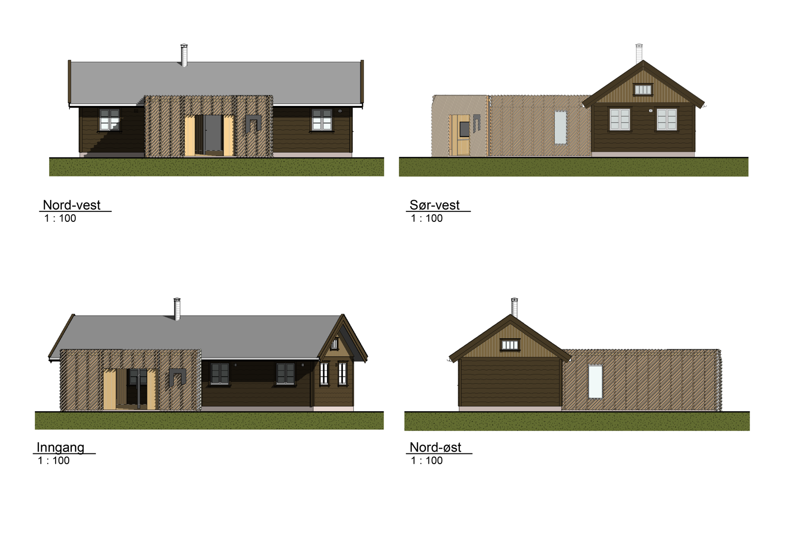 Fasader av infobygg. Arkitekt tegning.