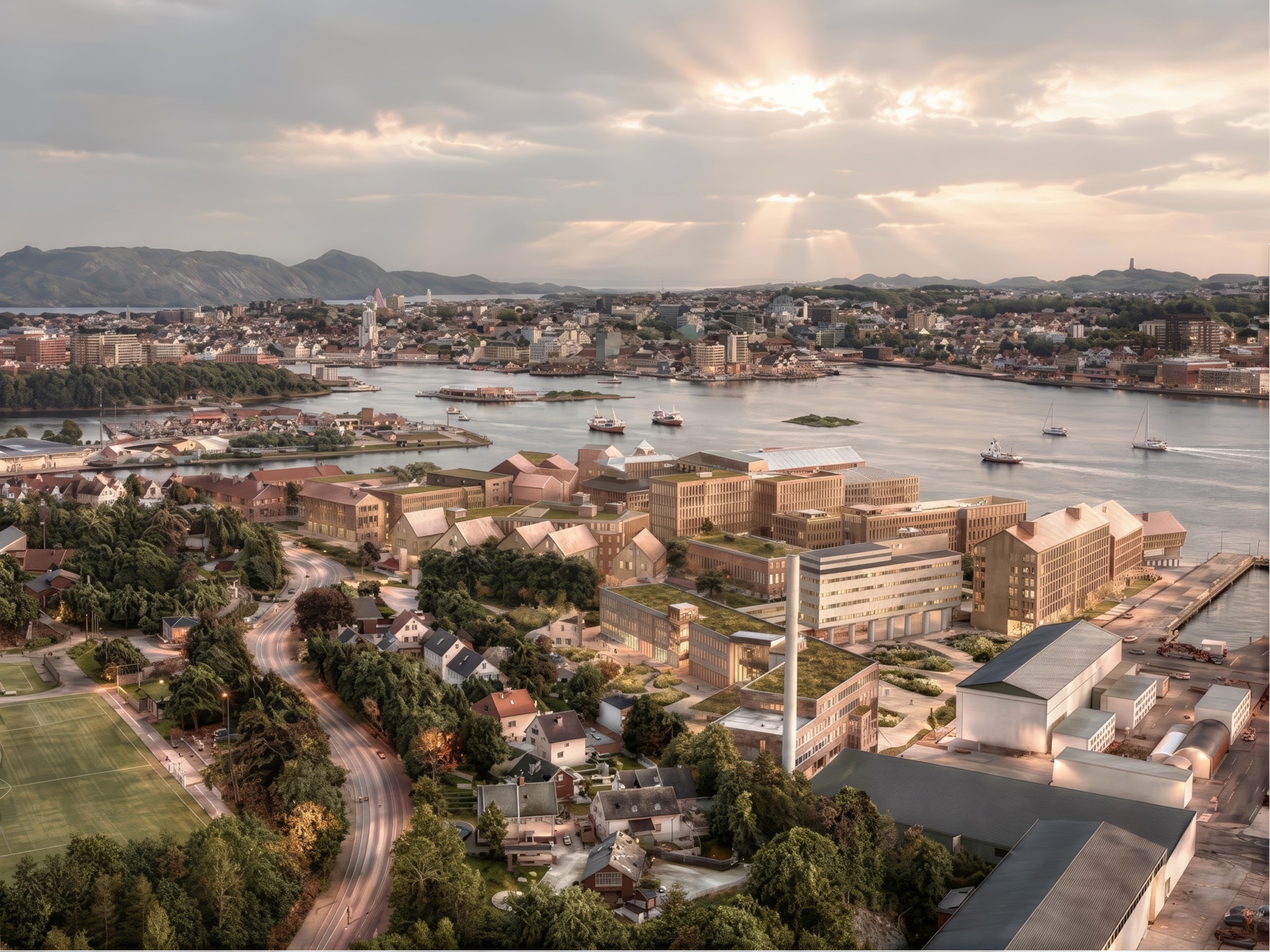 Illustrasjon over stavanger sentrum som viser prosjektet rosenberg verft av Lund Hagem
