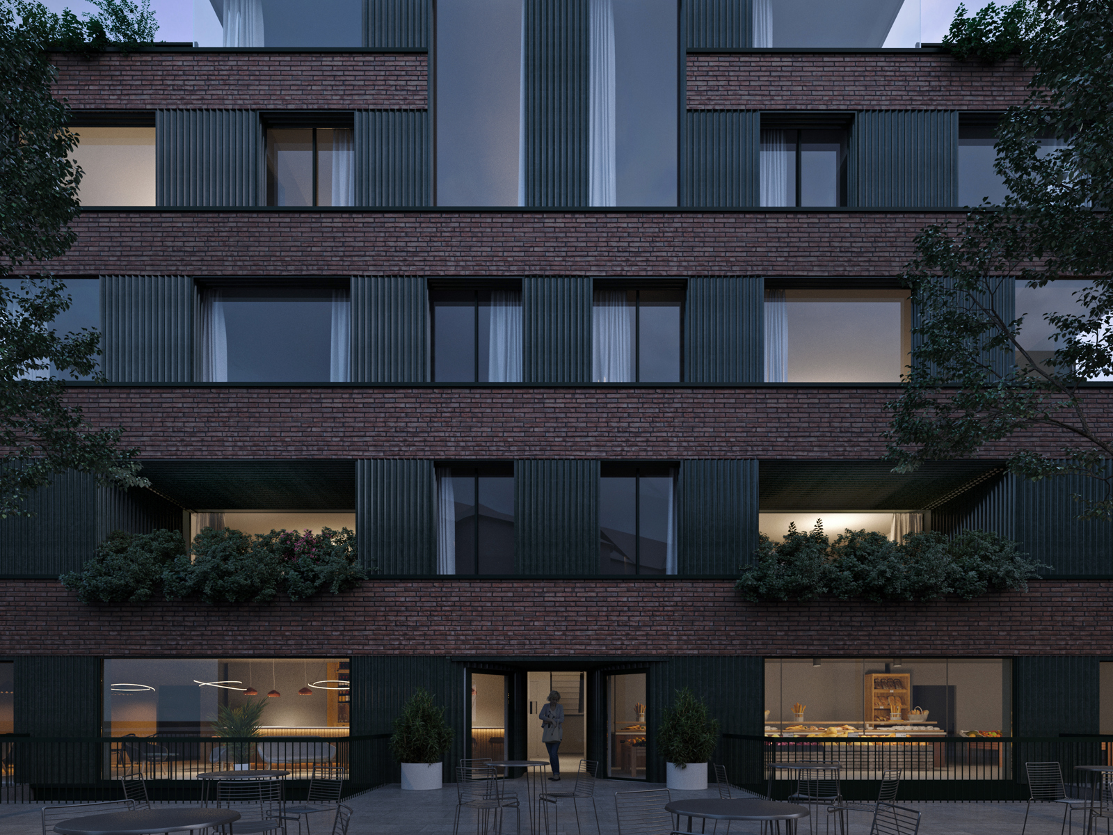 Illustrasjon av fasaden til leilighetsbygget Balders plass på Frogner, tegnet av Einar Jarmund & Co.