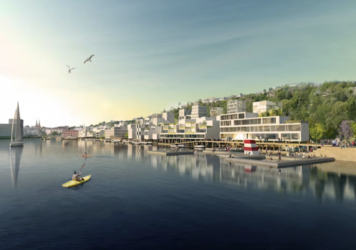Illustrasjon av Skien Brygge.