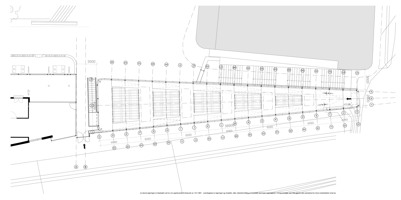 Plan av sykkel hotell. Arkitekt tegning.