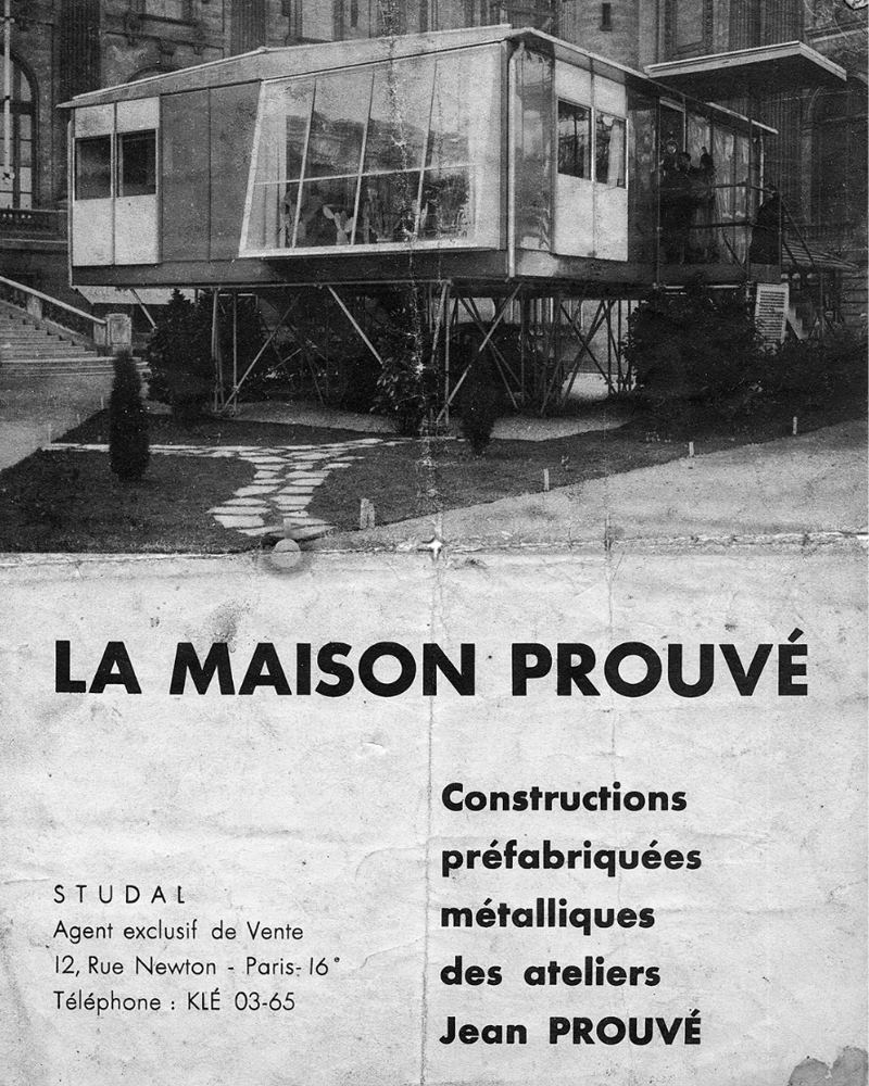 Gammel svart hvit Studal brosjyre som viser frem Prouvé's hus.