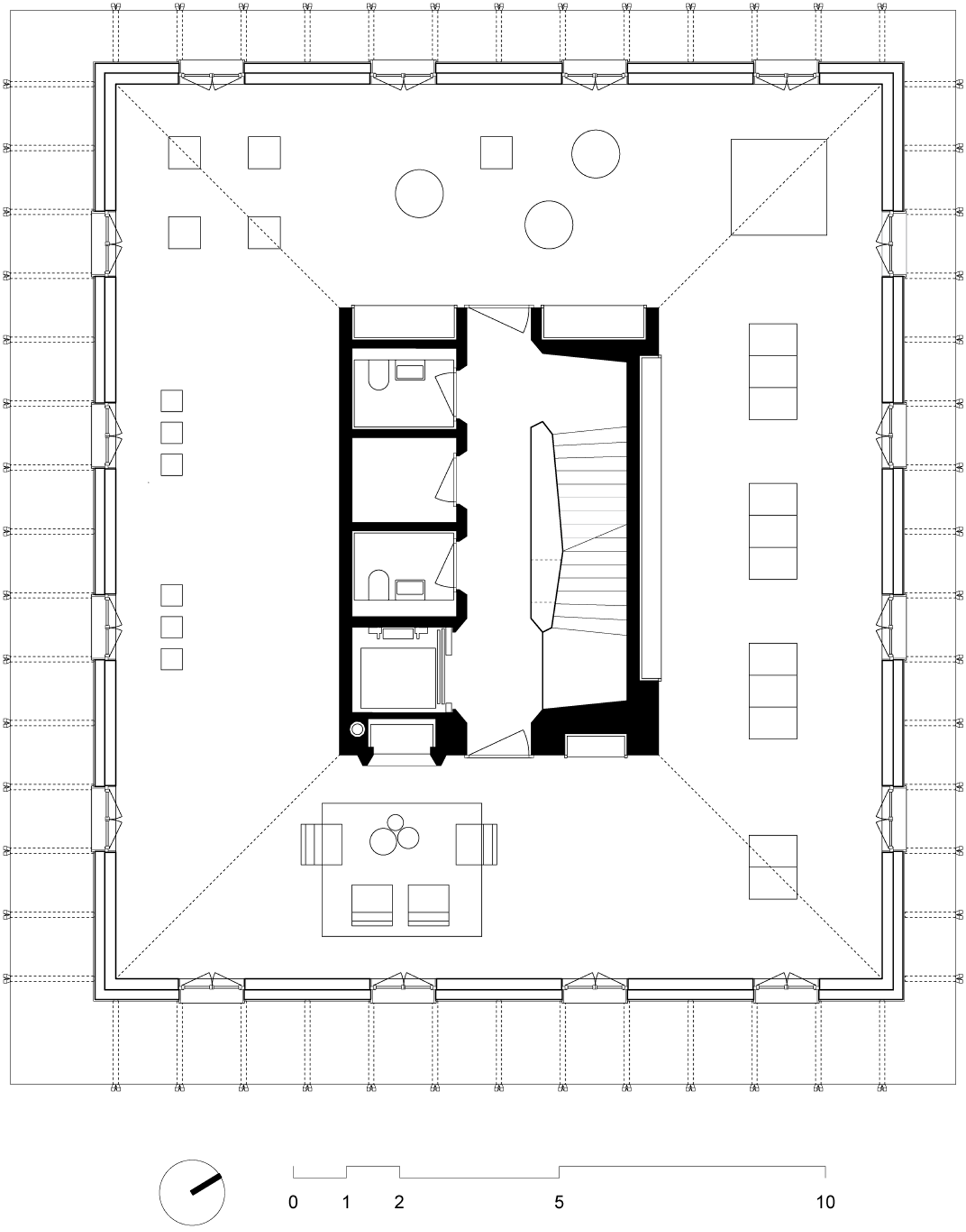 Tredje etasje av kontorbygg. Arkitekt tegning.