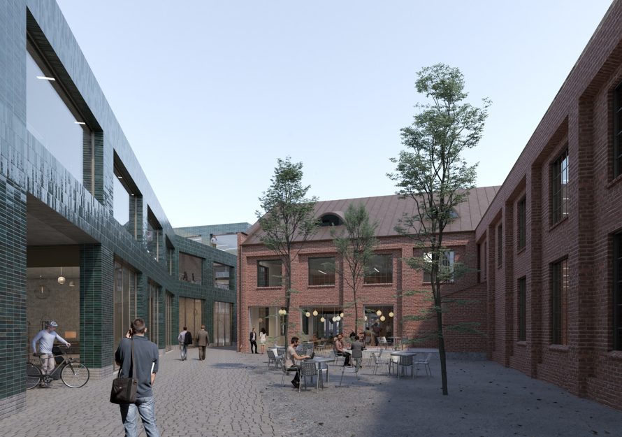 Mad arkitekters forslag til utbygging på Osram-tomten i Drammen. Illustrasjon.