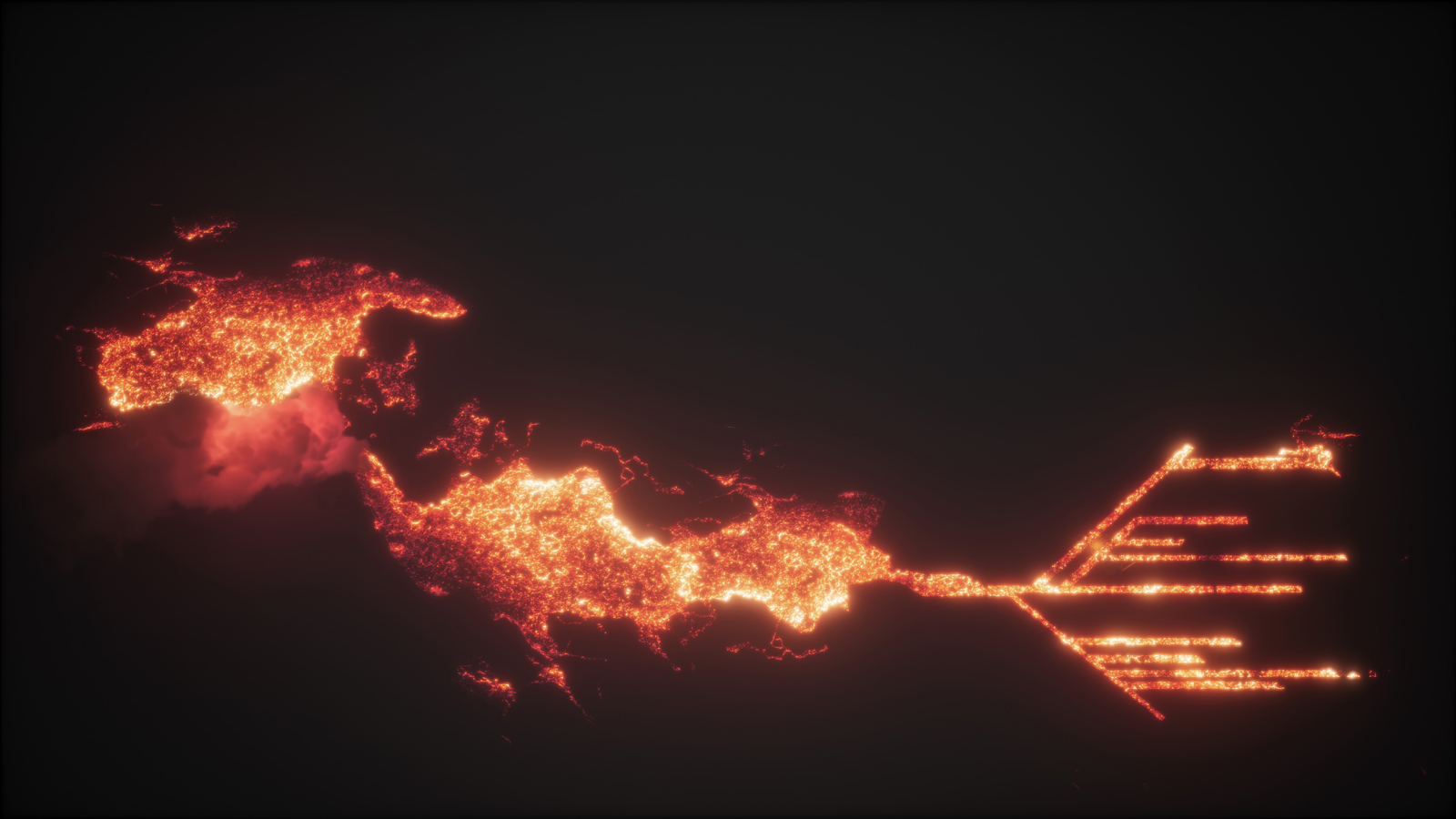 Rendering av lava som tar ulike former.