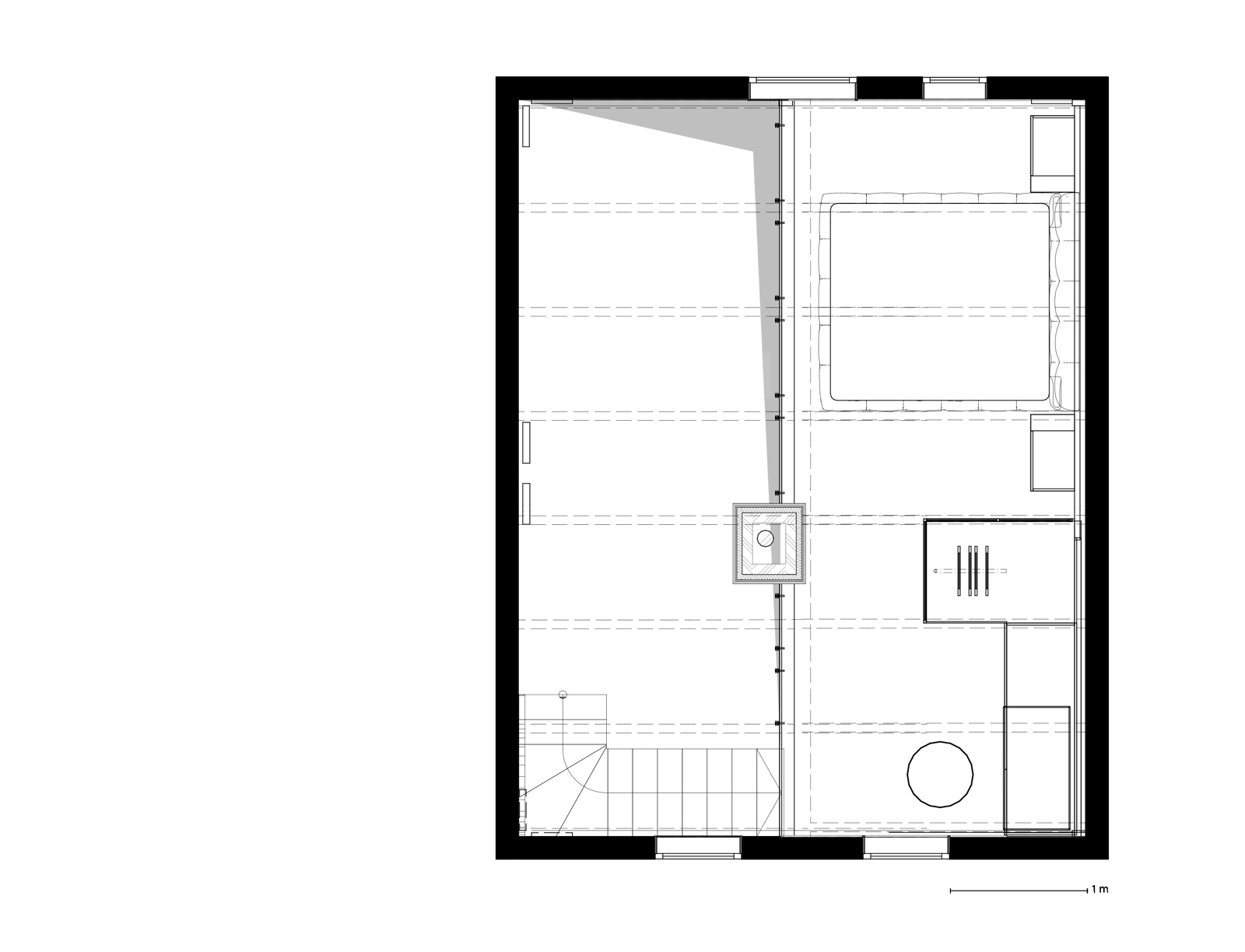 Plan tegning av andre etasje på gjestehus. Arkitekt tegning.