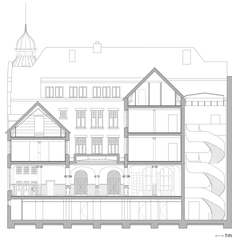 Snitt gjennom PoMo, arkitekt tegning.