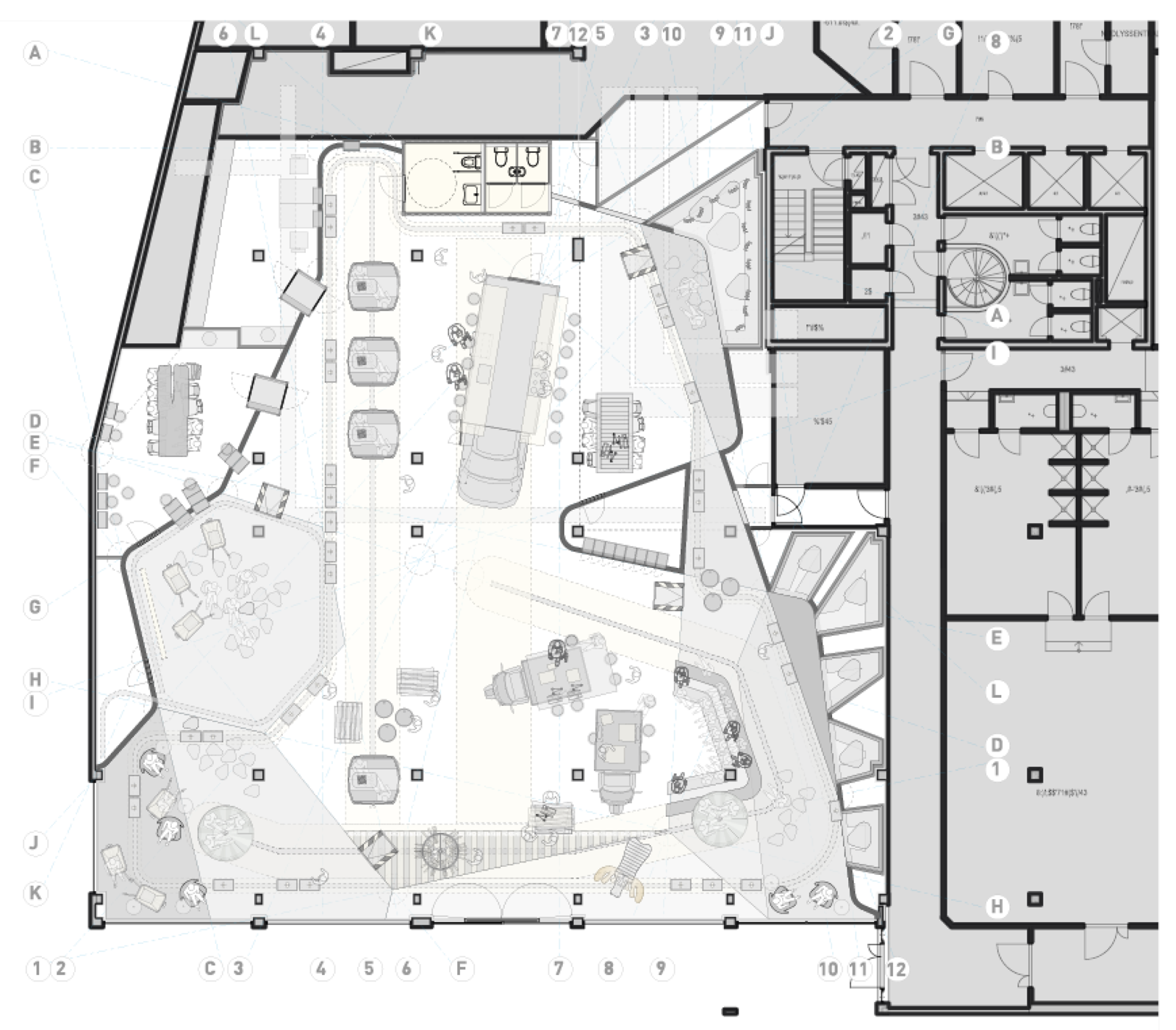 Plan over Tøyen bibliotek. Arkitekt tegning.