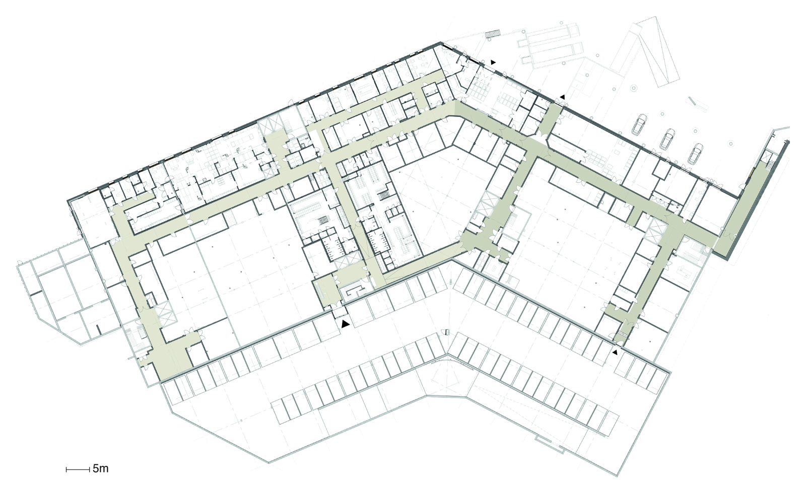Første etasje plan over Oslo Storbylegevakt. Arkitekt tegning.