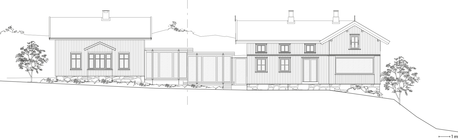 Fasade av enebolig. Arkitekt tegning.