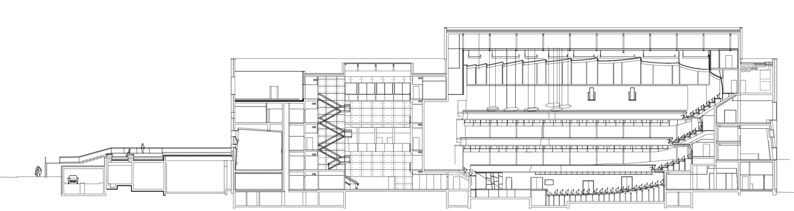 Snitt gjennom konserthus, arkitekt tegning.