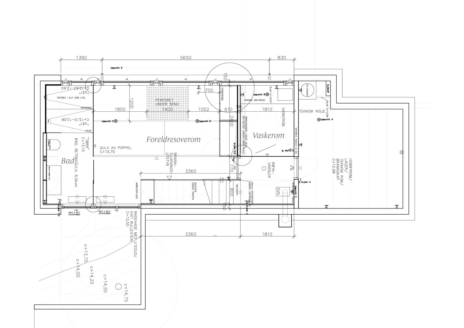 Plantegning av enebolig, arkitekt tegning.