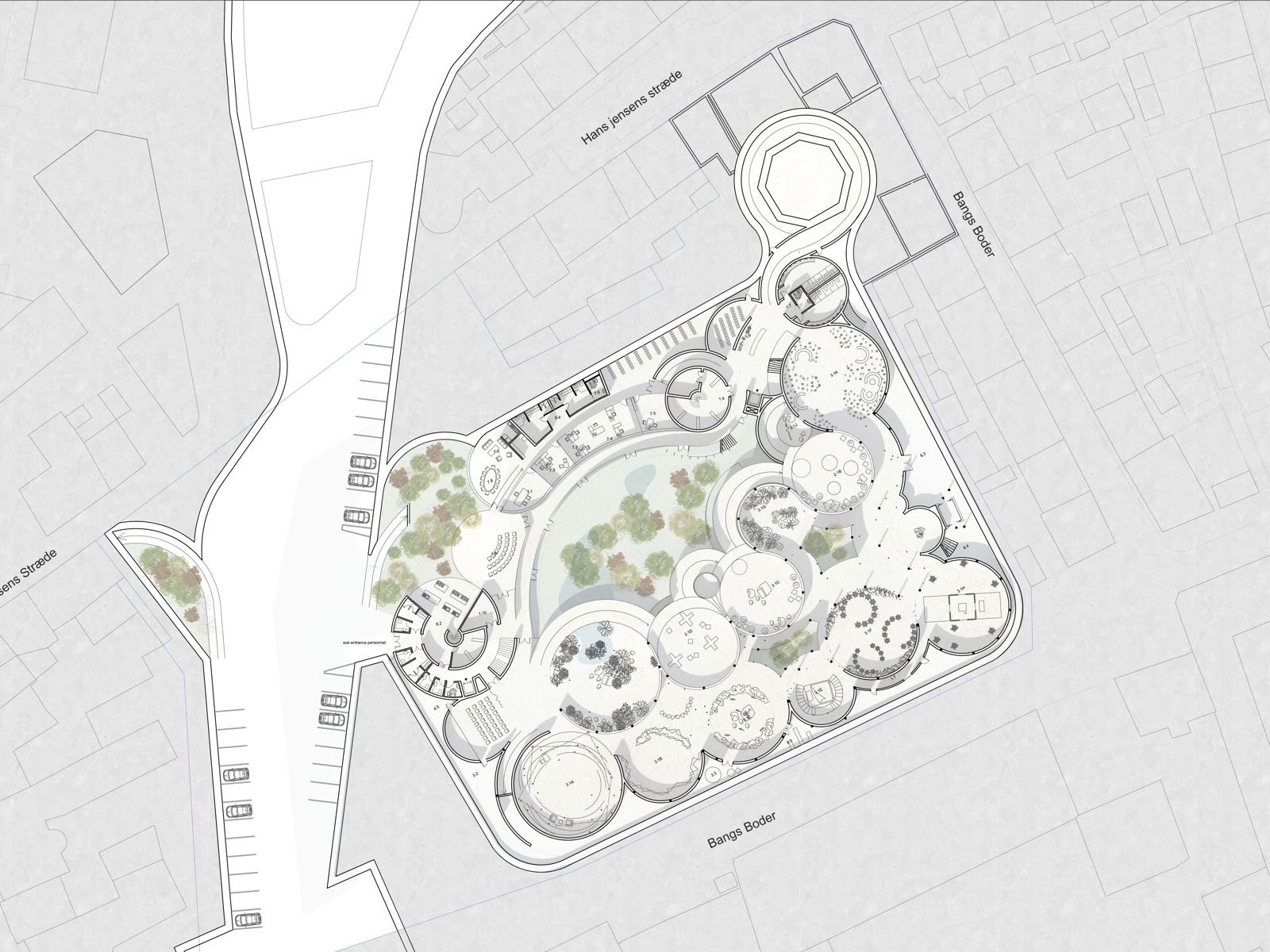 Plantegning av under etasjen av H.C. Andersens hus, arkitekt tegning.
