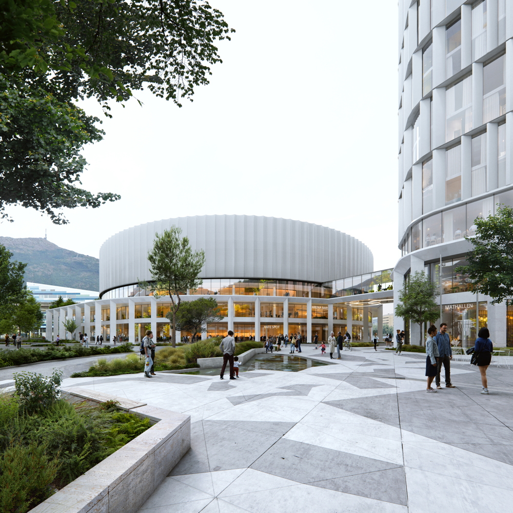 Bergen by arena. Illustrasjon.
