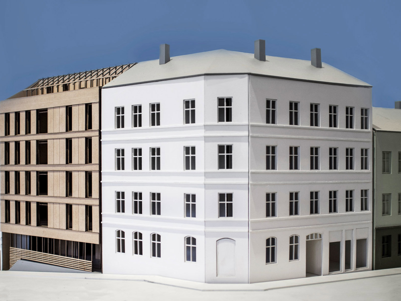 Modellfoto av arkitekturmodell av bygårdskvartal.