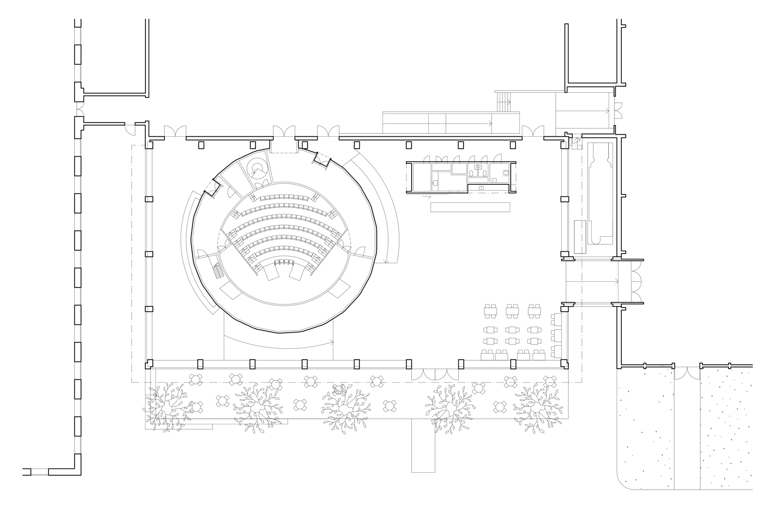 Plantegning som viser visualiserings rom i Tekniska museet. Arkitekt tegning.
