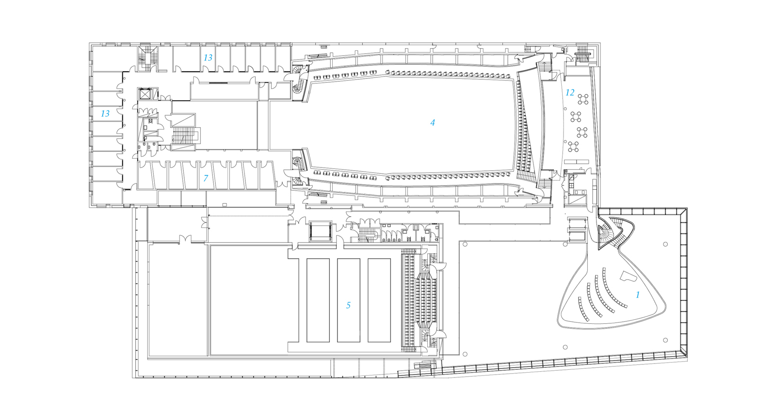 Plantegning av konserthus. Arkitekt tegning.