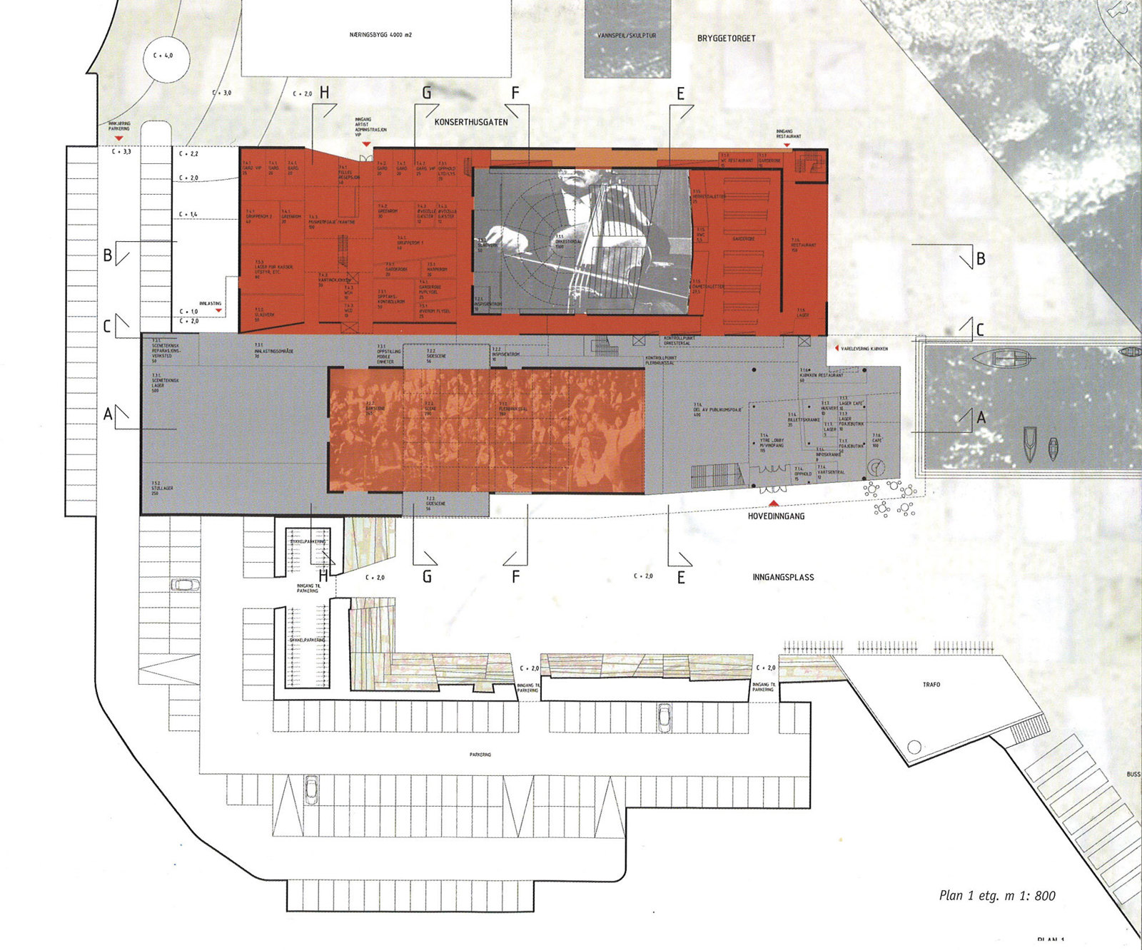 Situasjonsplan av konserthus, arkitekt tegning.