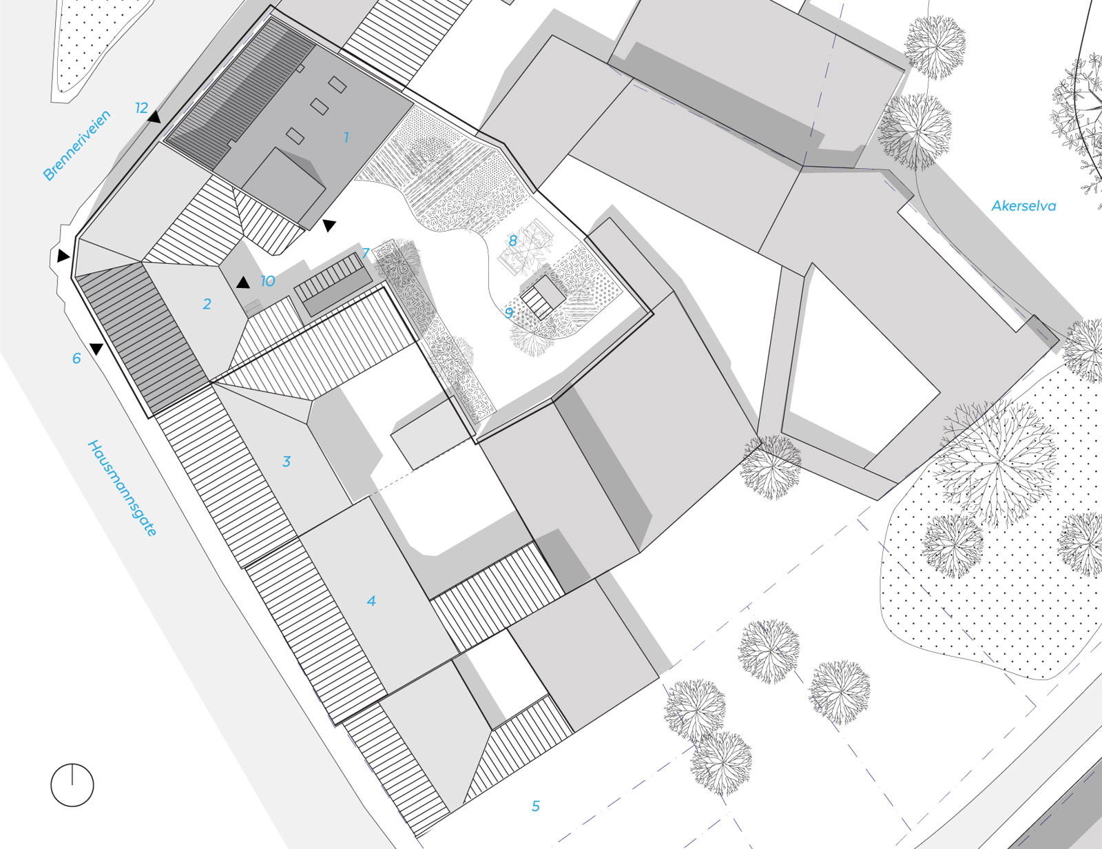 Situasjonsplan over bykvartal. Arkitekt tegning.