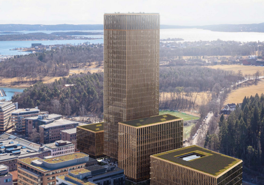 Illustrasjon av mulig høyhus på Skøyen i Oslo.