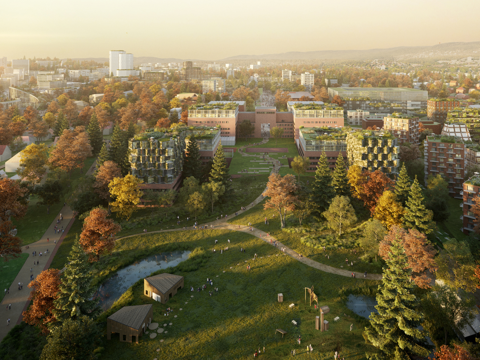 Sammenhengende grønn akse fra Frognerparken gjennom Blindern-området og mot Nordmarka. Illustrasjon.