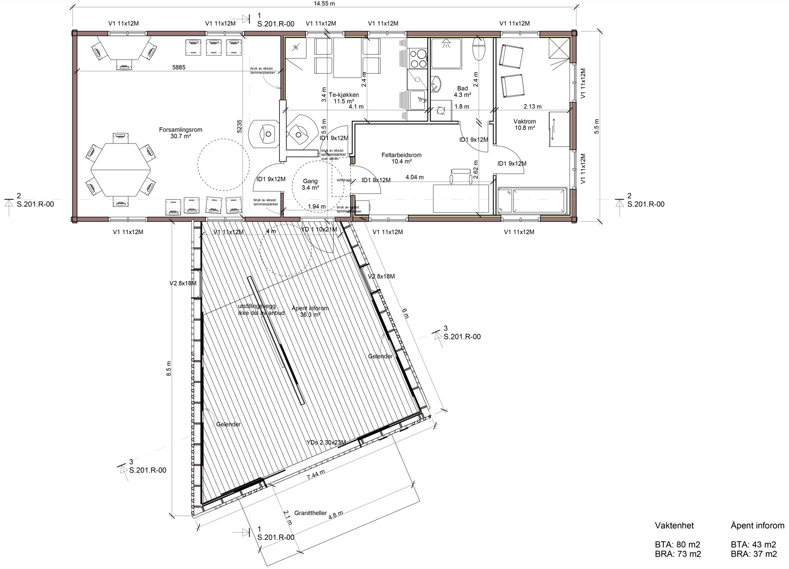Plan av infobygg. Arkitekt tegning.