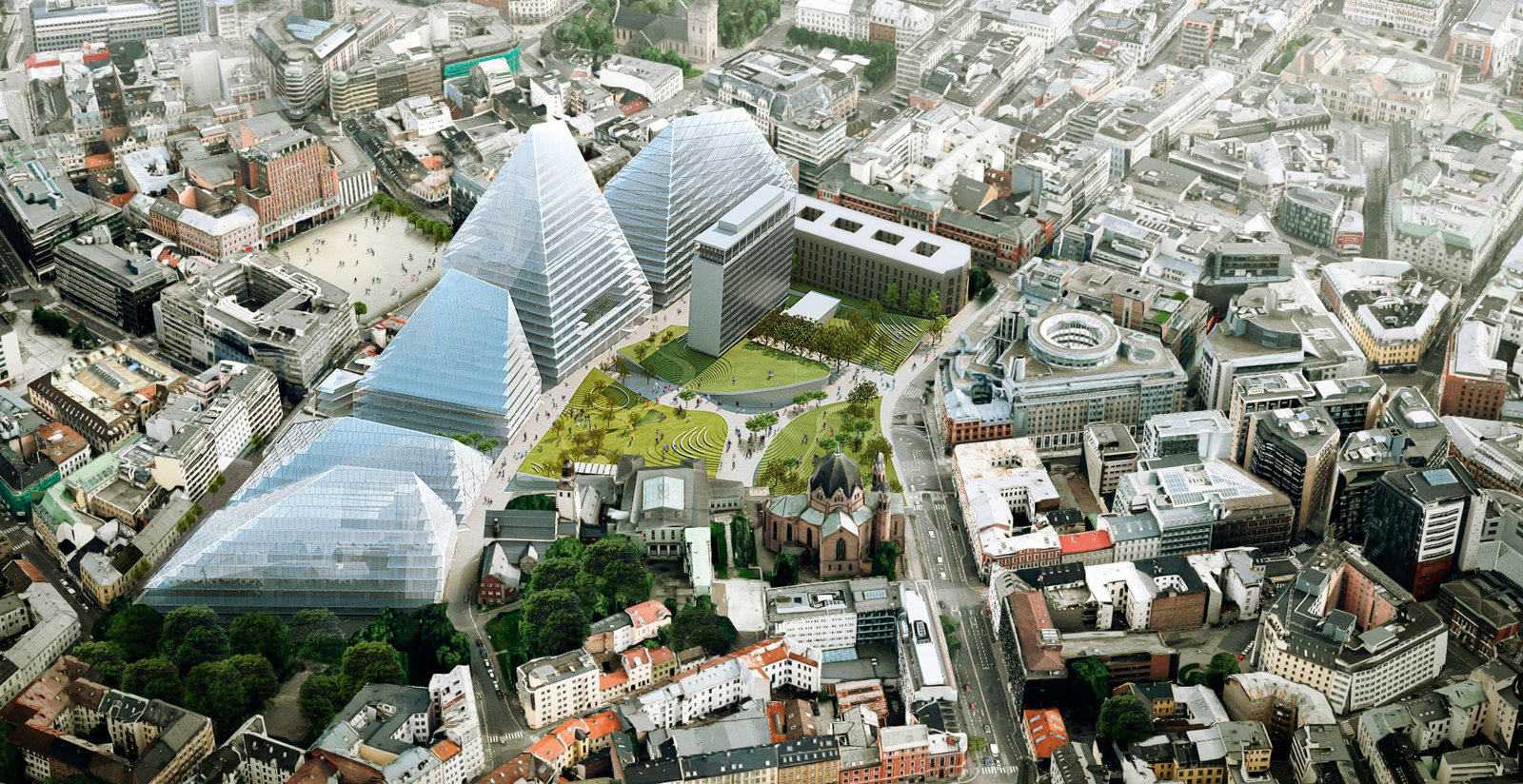 Tredimensjonal illustrasjon som viser by ovenfra. Arkitekt rendering. 