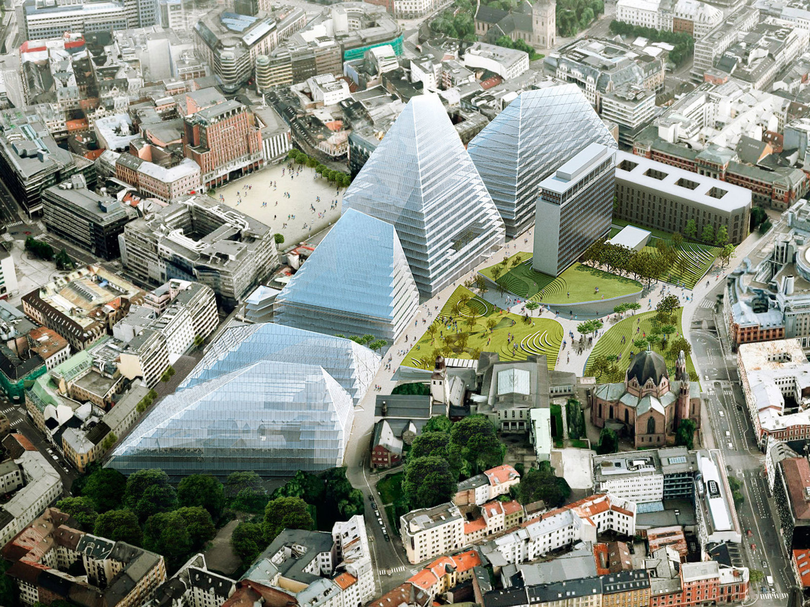 Tredimensjonal illustrasjon som viser by ovenfra. Arkitekt rendering. 