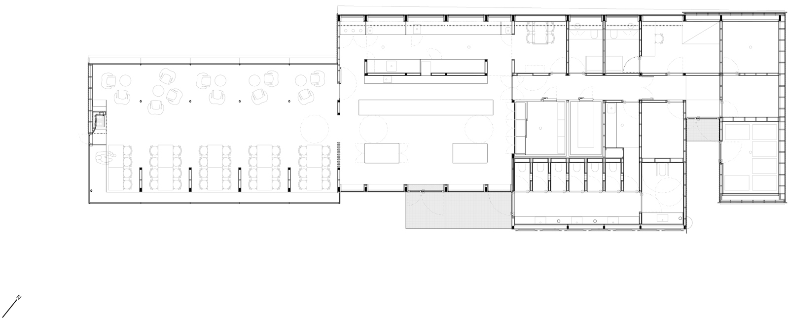 Plan av servicebygg. Arkitekt tegning.