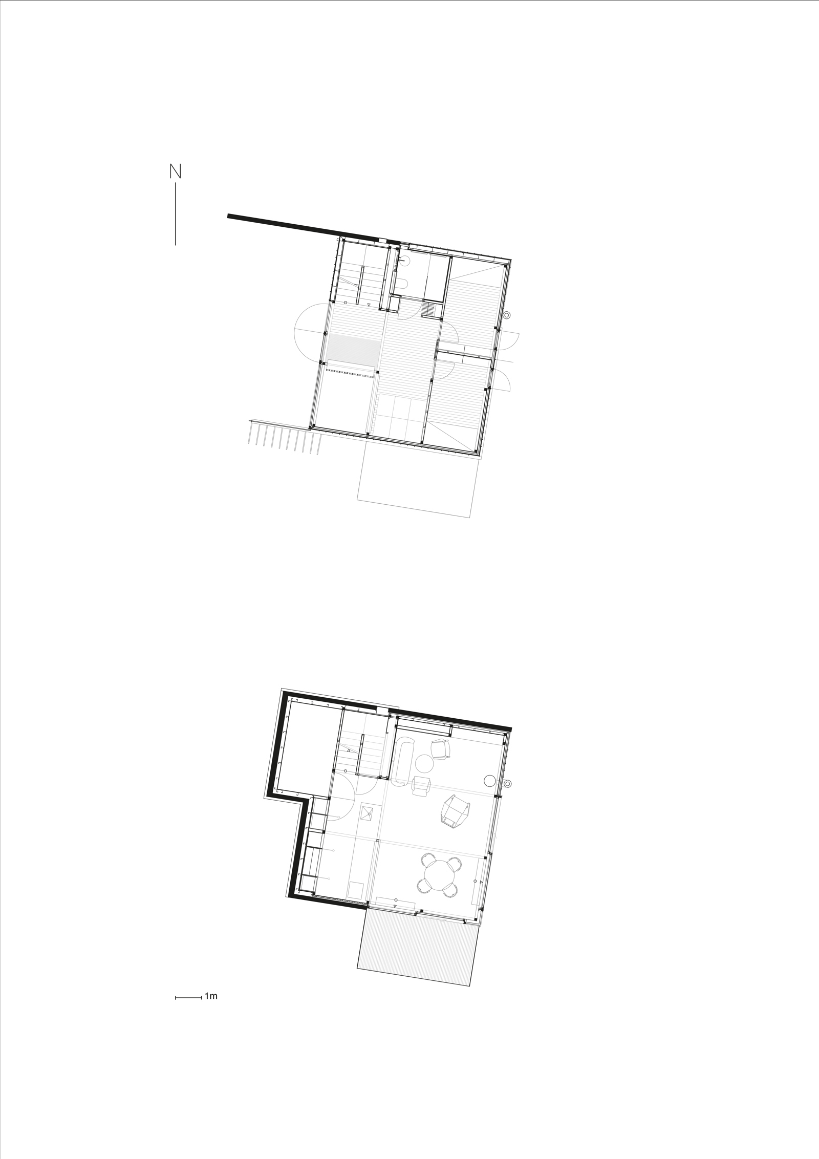 Første og andre etasje plan på enebolig. Arkitekt tegning.