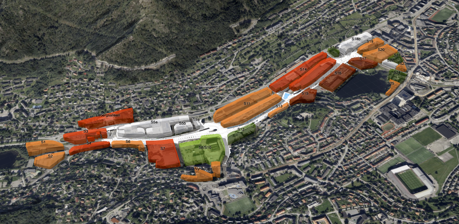 Satellittbilde med markeringer. Arkitektur diagram.