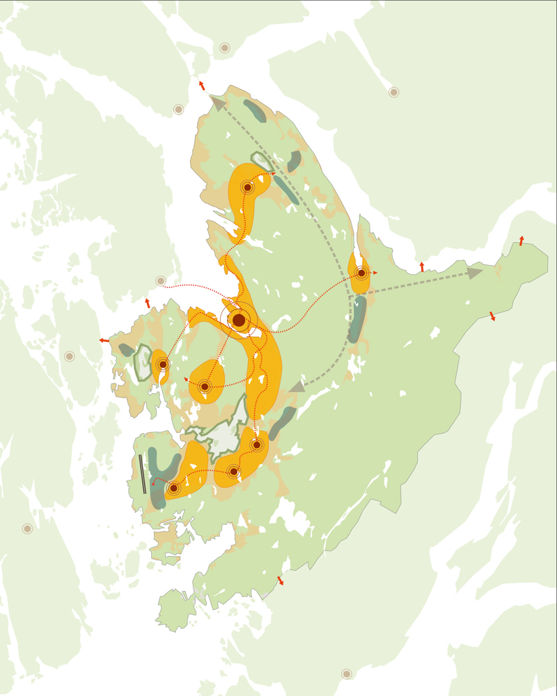 Kart som viser strategi for Bergen. Arkitekt diagram.
