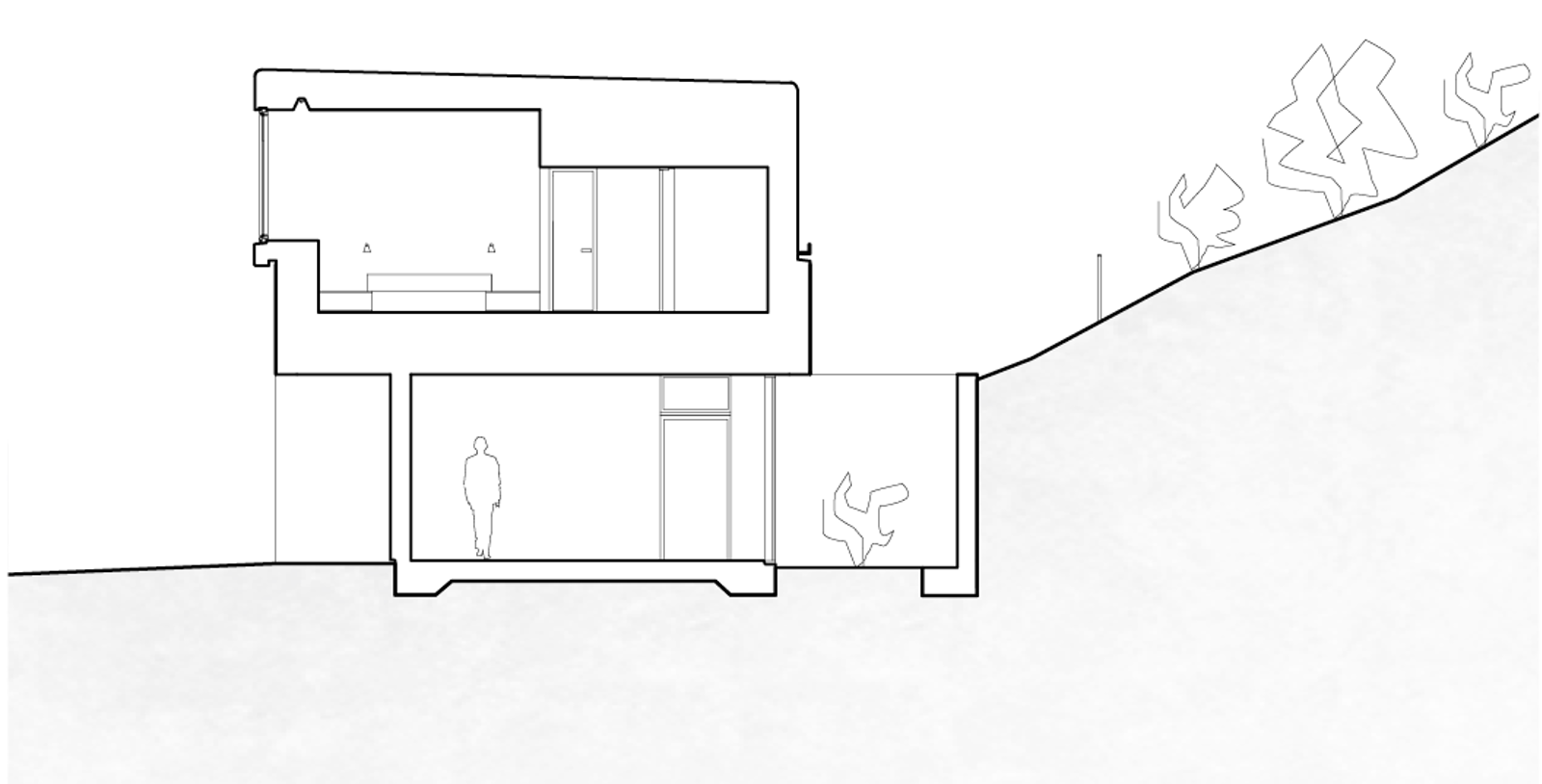 Snitt av hotell. Arkitekt tegning.