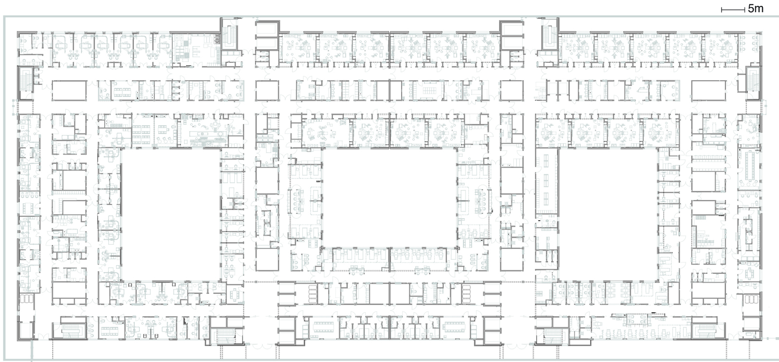 Tredje etasje plan av Drammen sykehus. Arkitekt tegning.