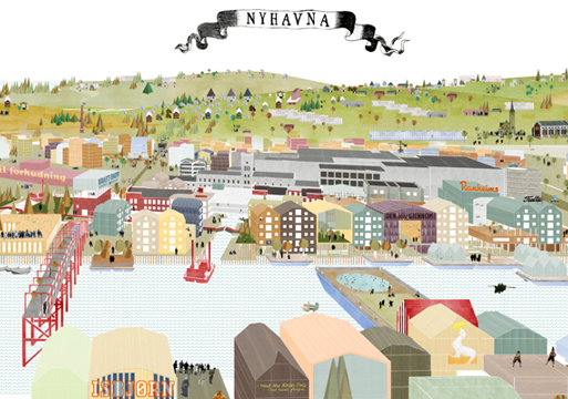 Illustrasjon til forslag for Nyhavna i Trondheim