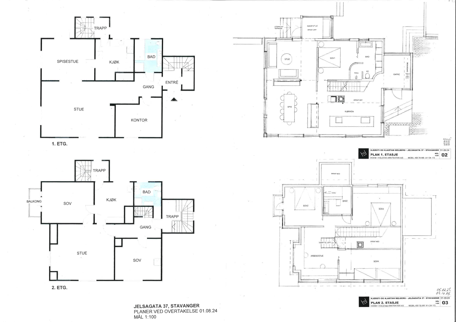 Plantegninger av villahus. Arkitekt tegninger.