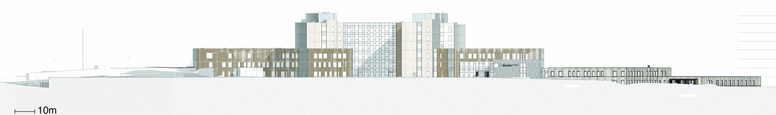 Fasade oppriss av nord fasaden på Sjukehuset Nordmøre og Romsdal.