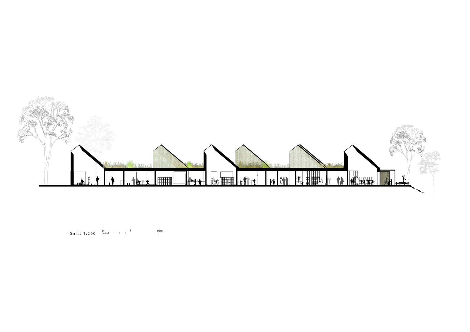 Langsnitt av barnehage. Arkitekt tegning.