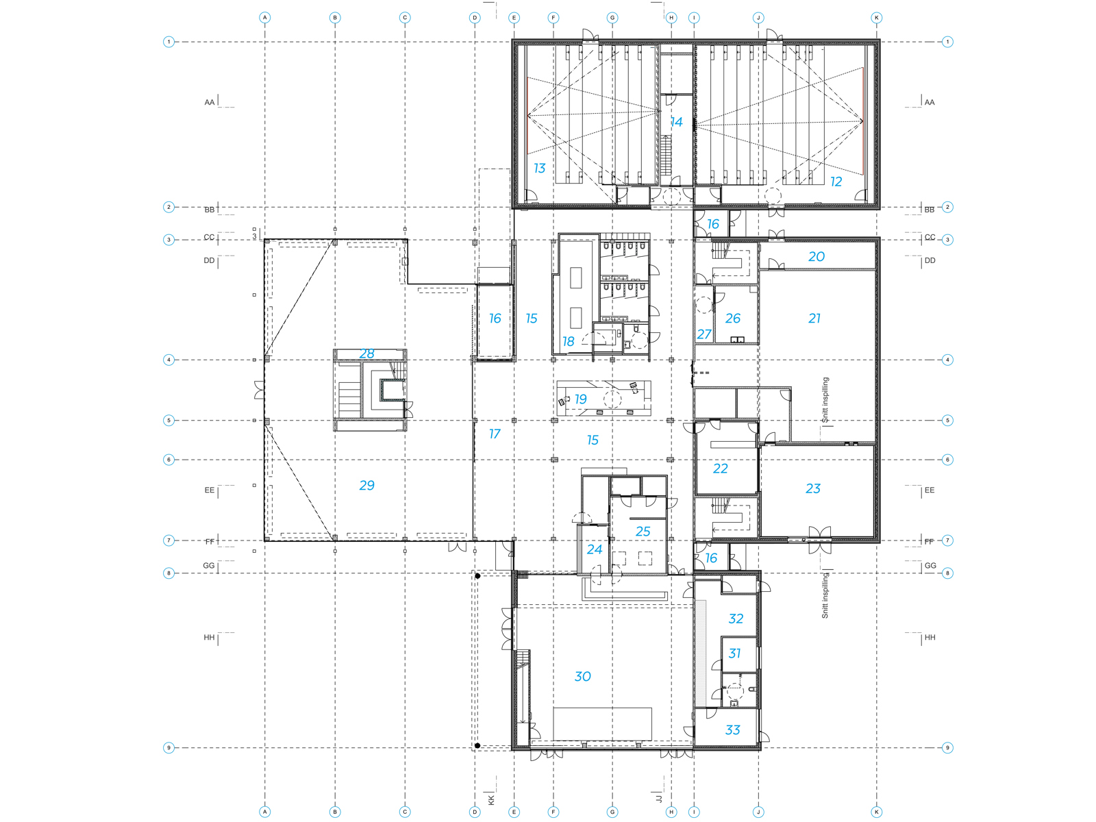Første etasje plan av offentlig bygning. Arkitekt tegning.
