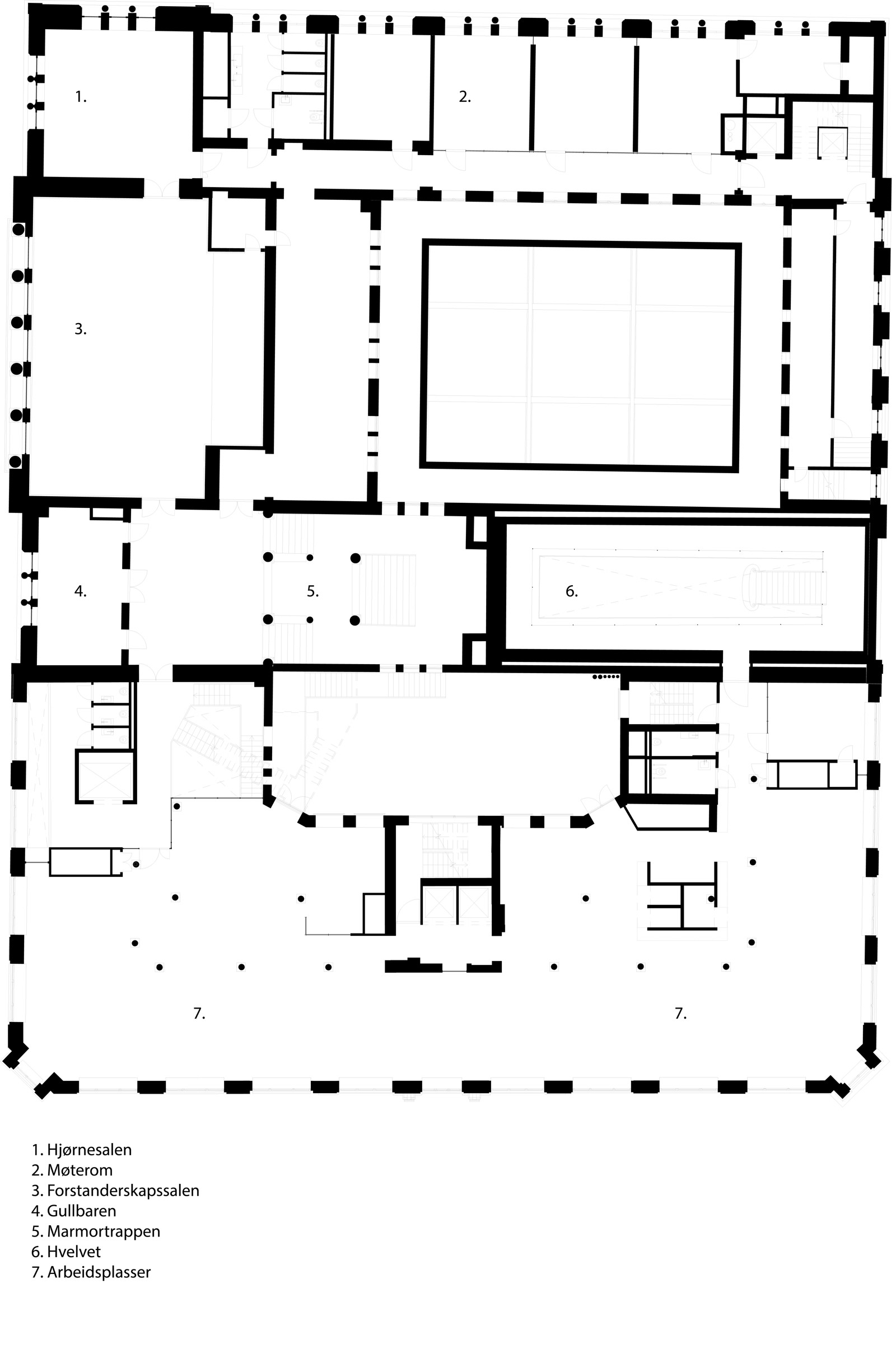 Plan over 3 etasje på sentralen. Arkitekt tegning.