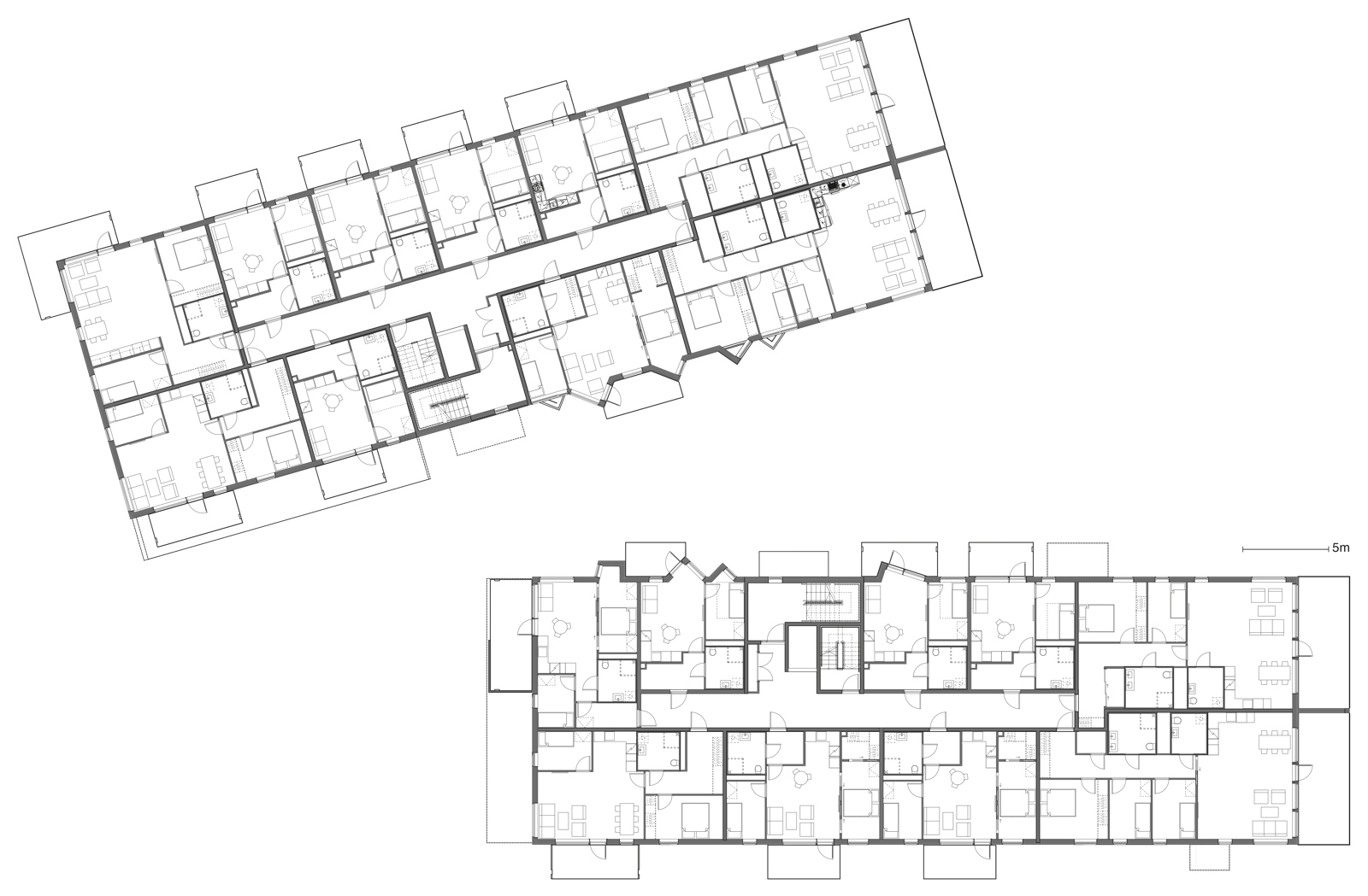 Plan av boligblokk, arkitekt tegning.