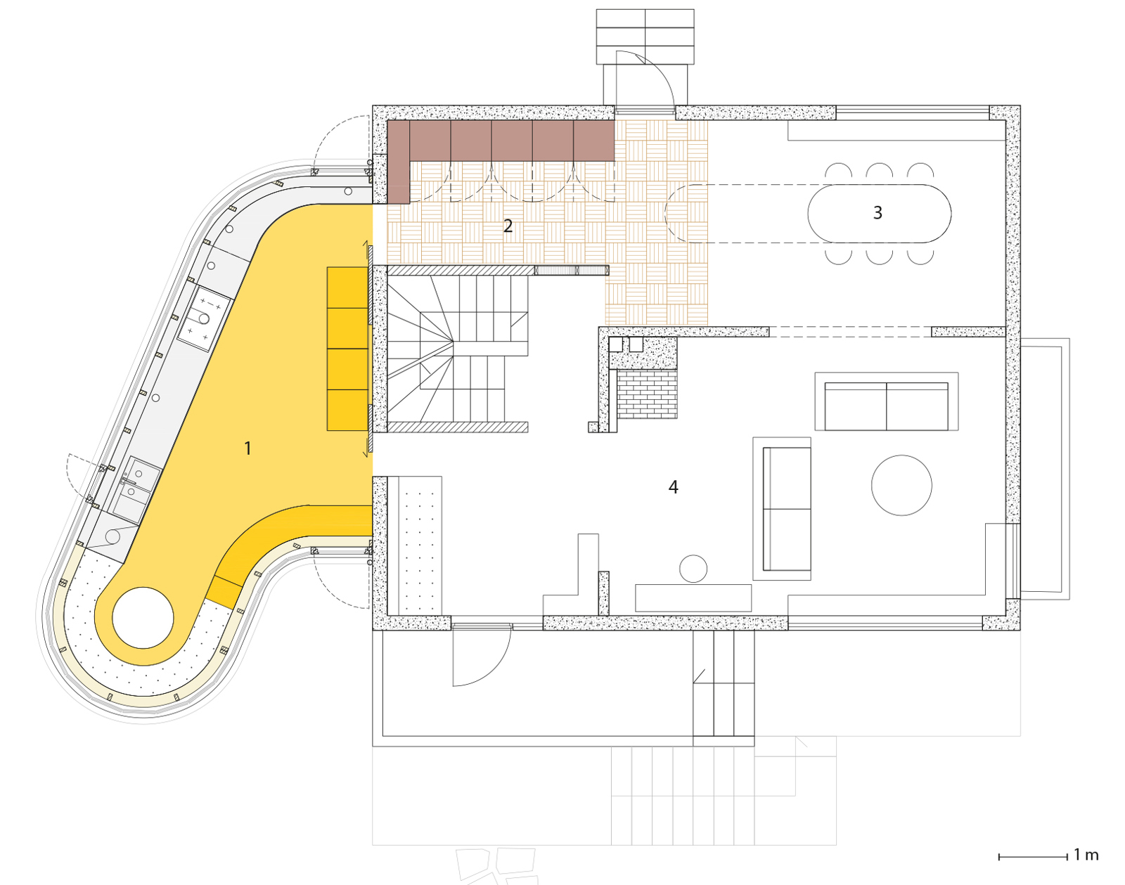 Plan av enebolig. Arkitekt tegning.