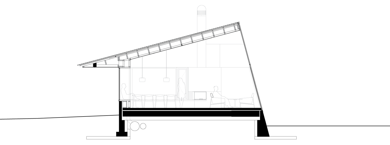 Snitt av servicebygning. Arkitekt tegning. 