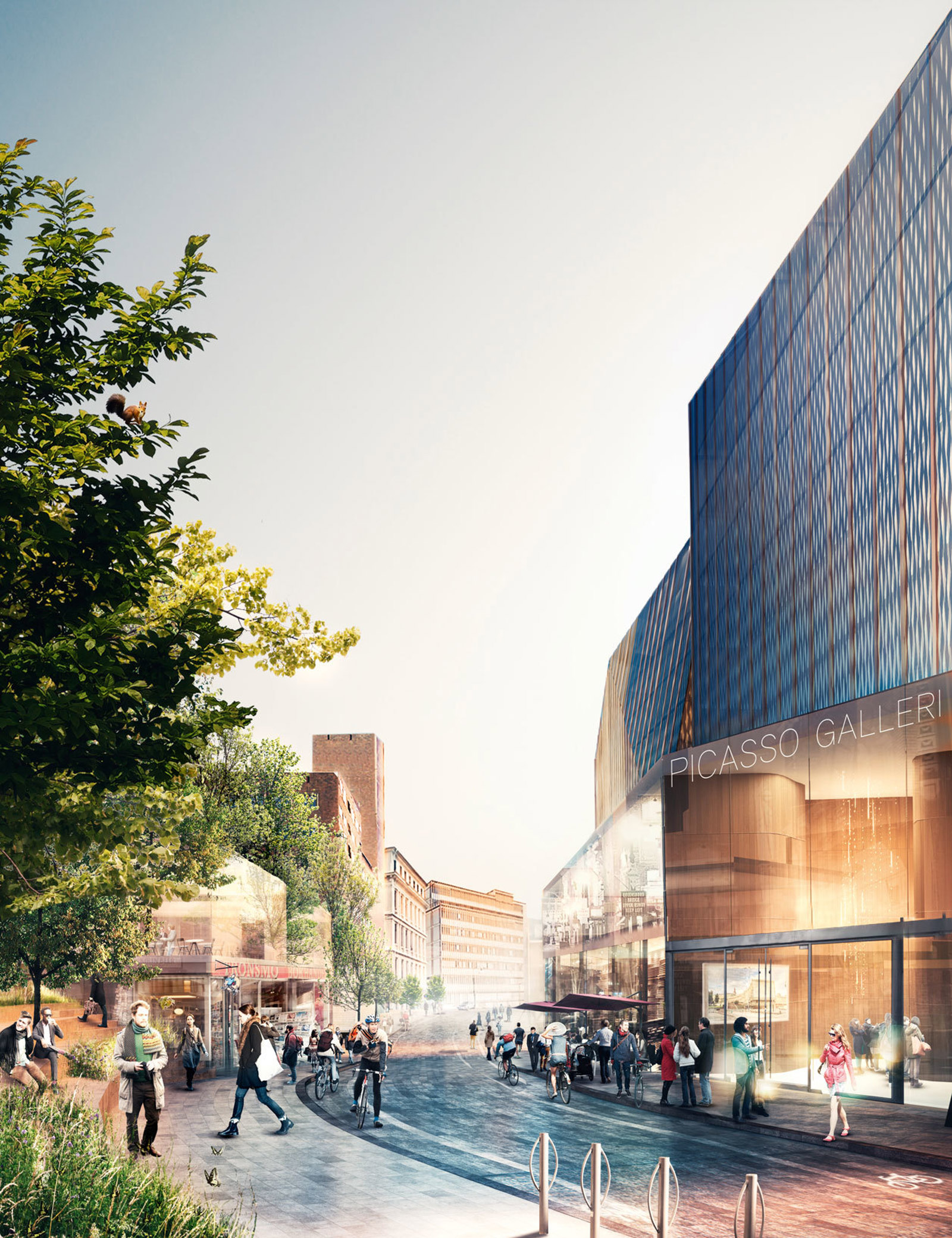 Perspektiv illustrasjon av by, gate. Arkitekt rendering.