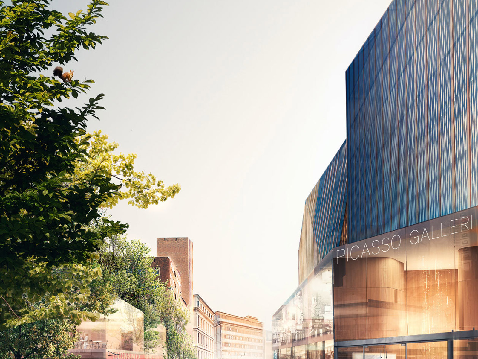 Perspektiv illustrasjon av by, gate. Arkitekt rendering.