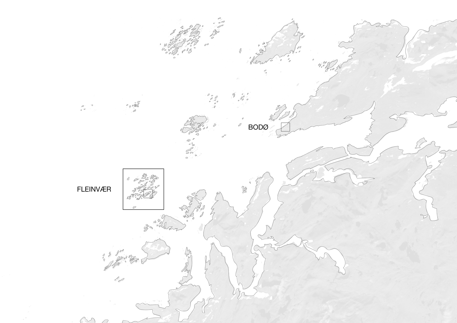 Kart over situasjon, øyer, Fleinvær og Bodø. Arkitekt tegning.