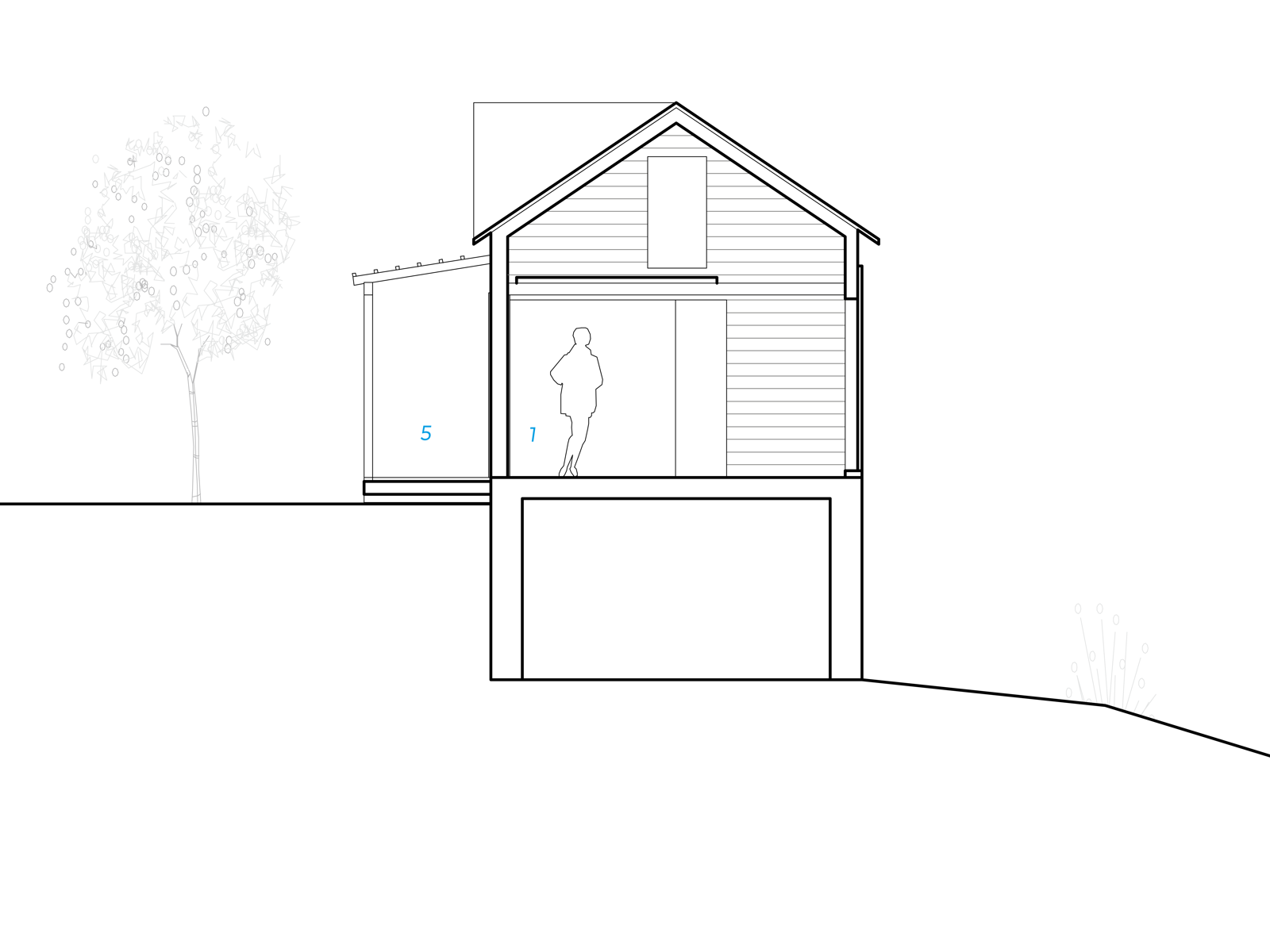Snitt av bolig. Arkitekt tegning.